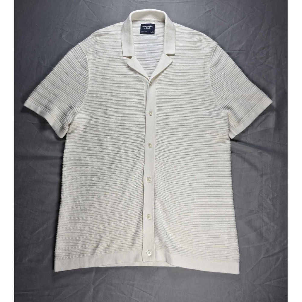 Abercrombie & Fitch Shirt Men's Large White Knit Button Down Front Short Sleeve